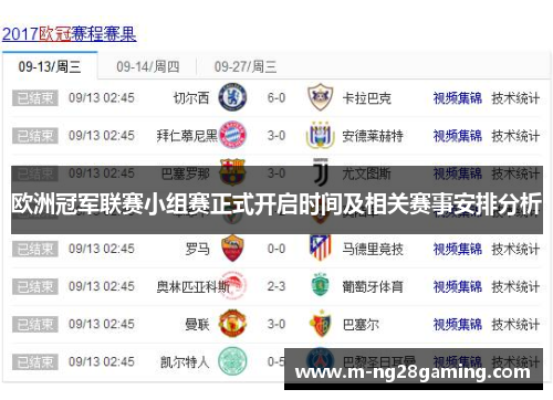 欧洲冠军联赛小组赛正式开启时间及相关赛事安排分析