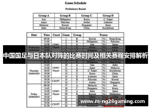 中国国足与日本队对阵的比赛时间及相关赛程安排解析